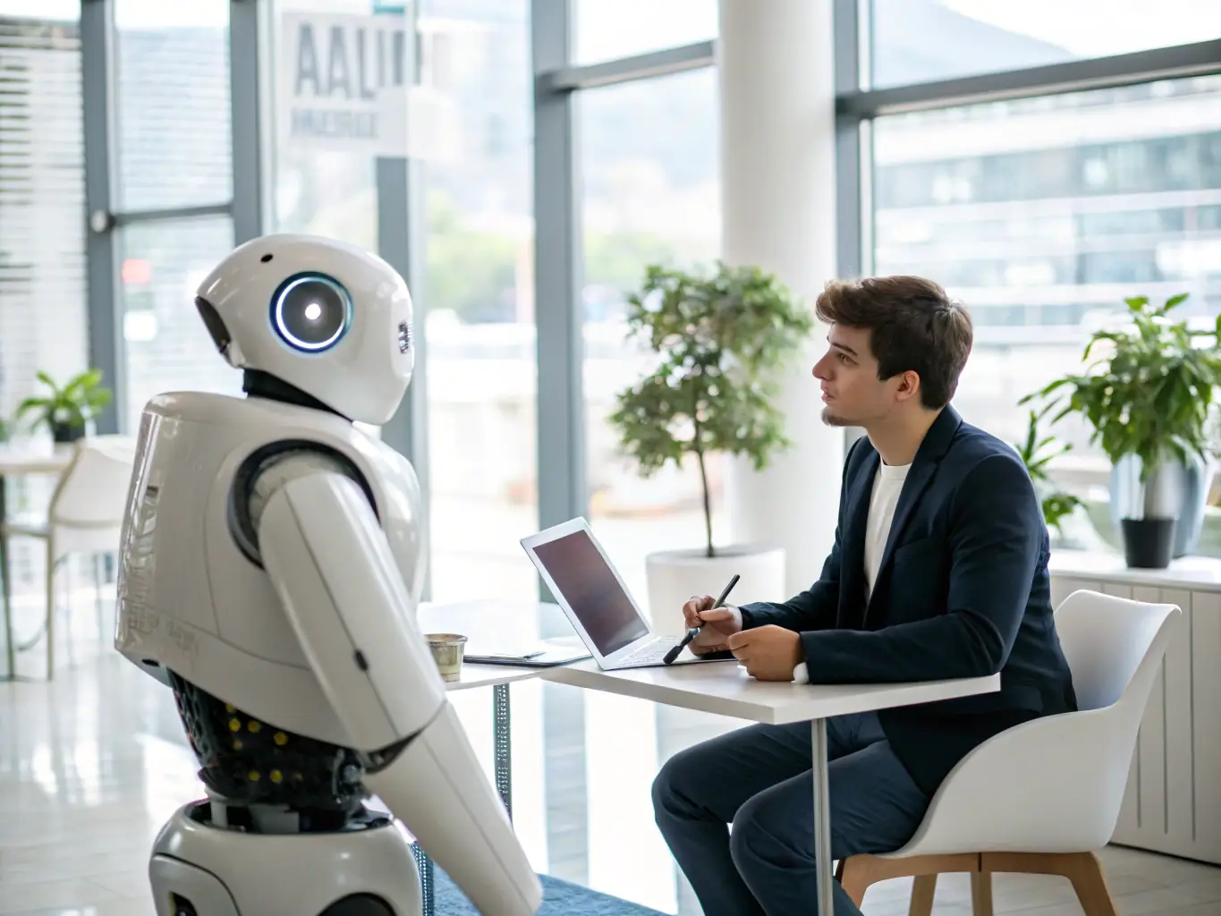 A recruiter conducting an AI avatar interview on a computer screen, showcasing the use of technology in the interview process.