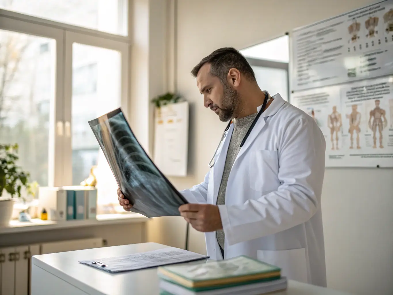 A doctor examining an x-ray, representing Root Recruiting's focus on healthcare recruitment.